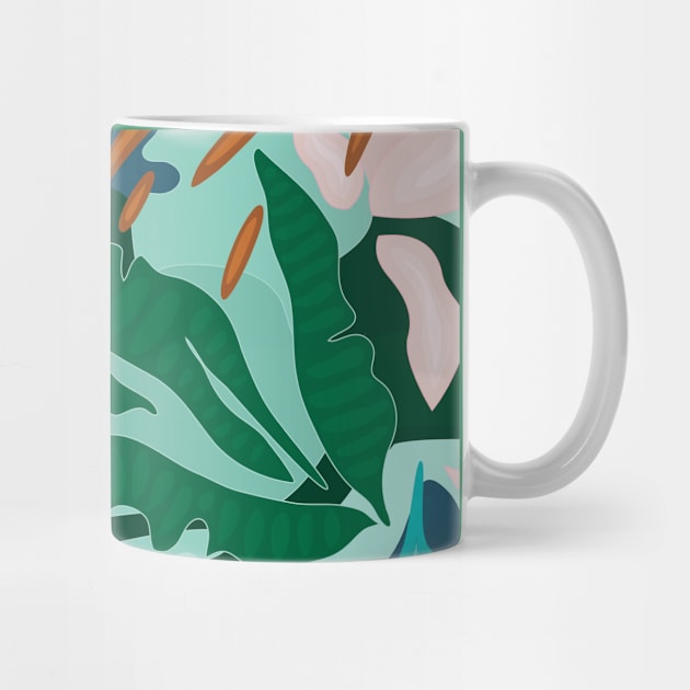 Abstract Tropical Jungle / Turquoise, Green, Sand and Light pink by matise